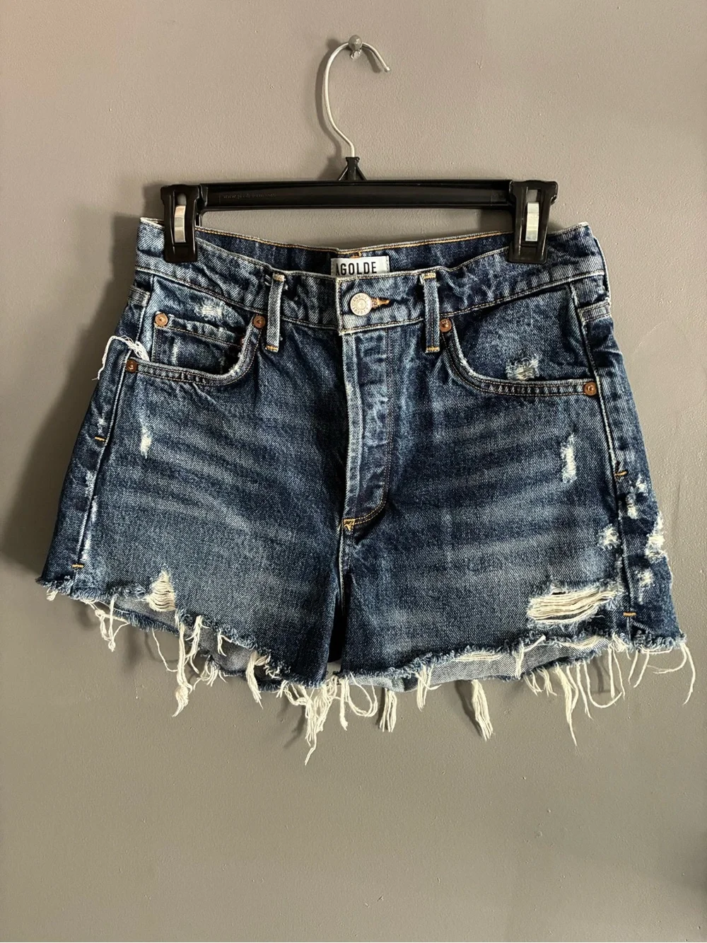 Agolde  Parker Denim Cut-off Button Fly Shorts - Picture 2 of 6